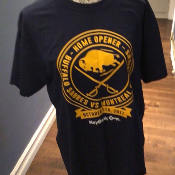 SABRES,  T-SHIRT  Home opener Navy Blue, yellow, New, - Picture 2 of 3